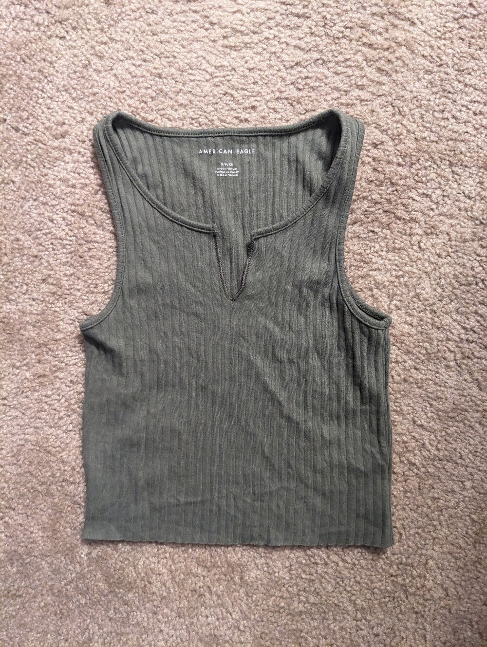 American Eagle Outfitters Olive Ribbed V Neck Crop Tank